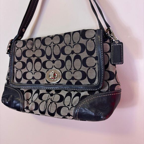 Coach Hampton Black and Grey Monogram Black Leather Shoulder Purse - Picture 5 of 8